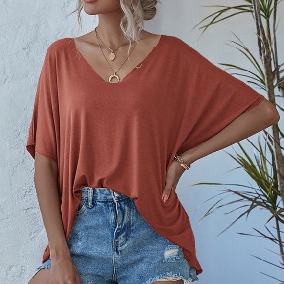 Olive V neck Classic Dolman Sleeve Oversized Top - Picture 10 of 10